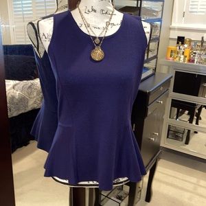 Eileen Fisher Silk cotton Navy peplum shell NEW unworn